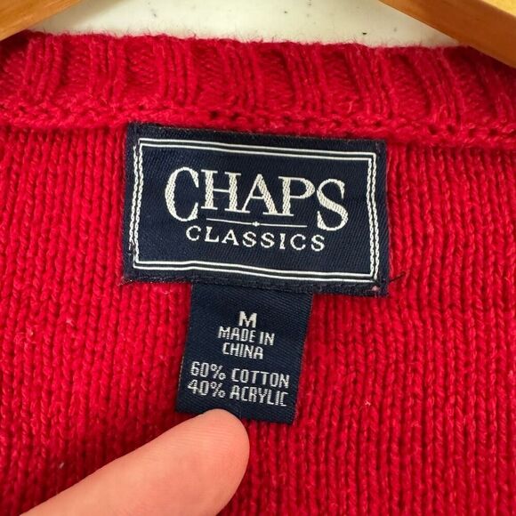 Chaps Ralph Lauren Women’s Red Cable Knit V-Neck Sweater Size Medium - Picture 7 of 8